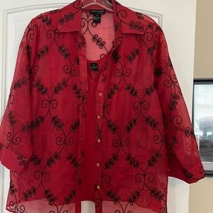Really pretty Red/Black see through blouse. Two pieces. Perfect for Christmas!